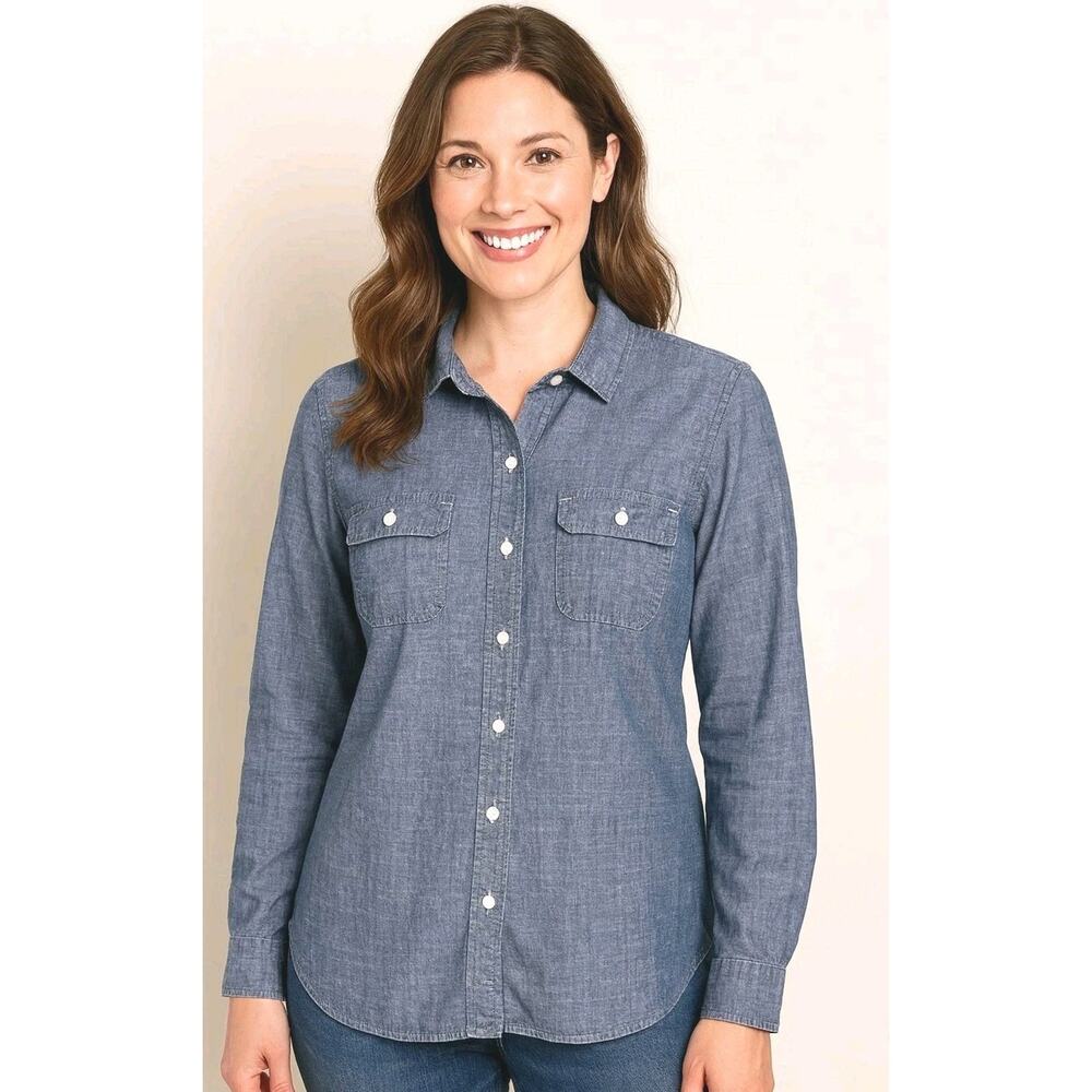 J. Crew The Perfect Shirt Womens S Blue Chambray 100% Cotton Long Sleeves Preppy
